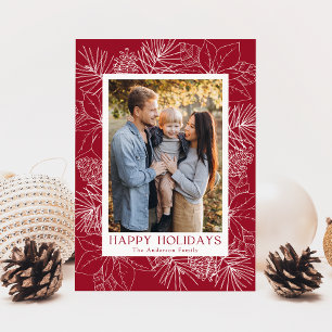 Cartes Pour Fêtes Annuelles Photo Poinsettias et cônes de pins