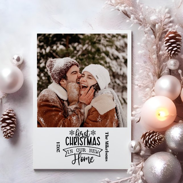 Cartes Pour Fêtes Annuelles Photo Premier Noël dans notre nouvelle maison (Créateur téléchargé)