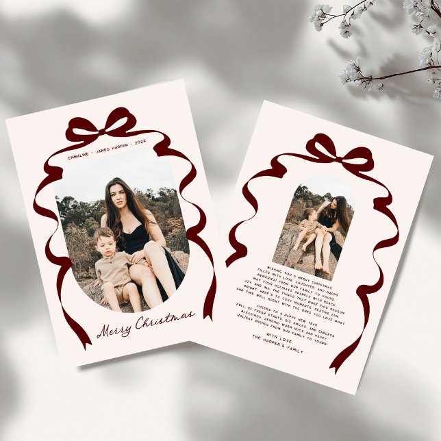 Cartes Pour Fêtes Annuelles Photo Red Bow moderne Joyeux Arche de Noël (Créateur téléchargé)
