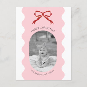 Cartes Pour Fêtes Annuelles Photo Red Bow Scalloped Noël