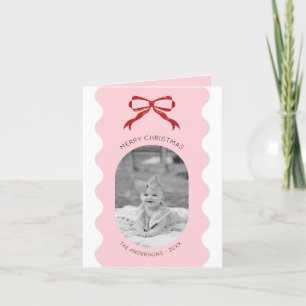Cartes Pour Fêtes Annuelles Photo Red Bow Scalloped Noël