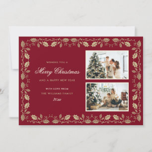 Cartes Pour Fêtes Annuelles Photo Red et Gold Holly