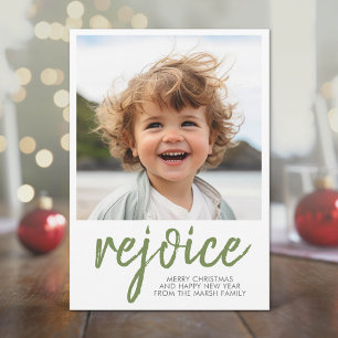 Cartes Pour Fêtes Annuelles Photo Réjouissez-vous Joyeux Noël Minimal Vert