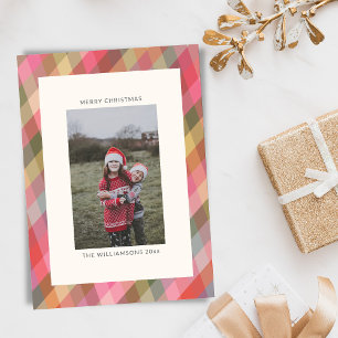 Cartes Pour Fêtes Annuelles Photo rétro diagonal à carreaux de Noël mignon et 