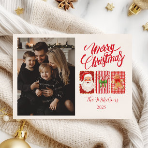 Cartes Pour Fêtes Annuelles Photo Rétro Gingham Saint-Nicolas Pain d'épice Noë