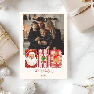 Cartes Pour Fêtes Annuelles Photo Rétro Gingham Saint-Nicolas Pain d'épice Noë