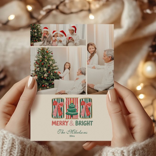 Cartes Pour Fêtes Annuelles Photo Retro Merry & Bright Christmas (Créateur téléchargé)