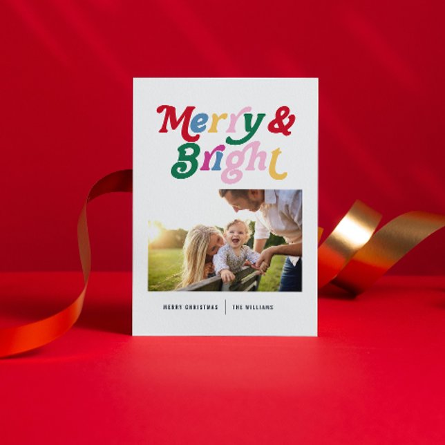 Cartes Pour Fêtes Annuelles Photo rétro moderne Joyeux et coloré (Nothing says “Merry Christmas” like a heartfelt postcard to your loved ones.)