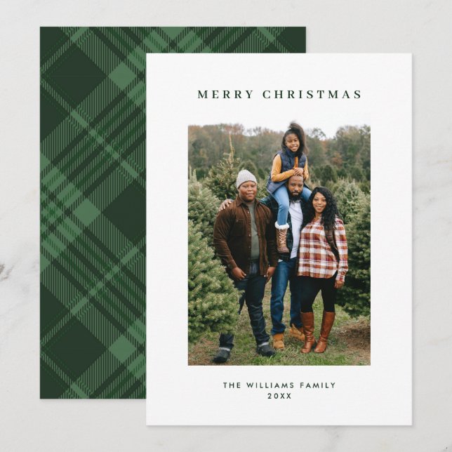 Cartes Pour Fêtes Annuelles Photo rétro Noël Plaid Tartan Grey (Devant / Derrière)