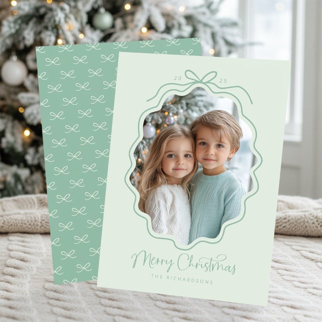 Cartes Pour Fêtes Annuelles Photo Rétro Ondulé Vert Menthe Pastel (Créateur téléchargé)
