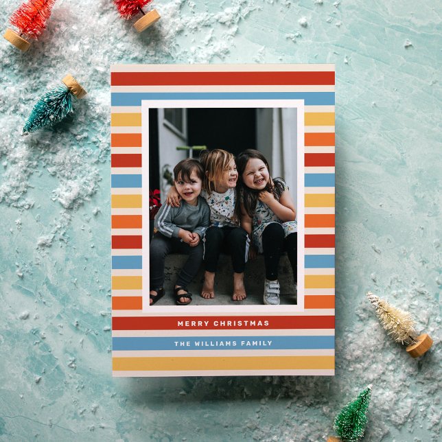 Cartes Pour Fêtes Annuelles Photo rétro Rouge, Jaune et Bleu Noël (Créateur téléchargé)