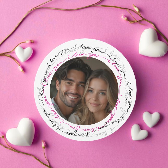 Cartes Pour Fêtes Annuelles Photo ronde romantique et coeur Je vous aime (Romantic Round Photo and Heart I love you Holiday Card)