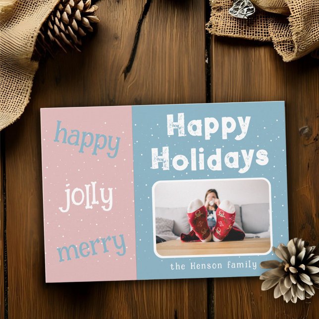 Cartes Pour Fêtes Annuelles Photo rose moderne Flocon de neige Noël Joyeux (Créateur téléchargé)