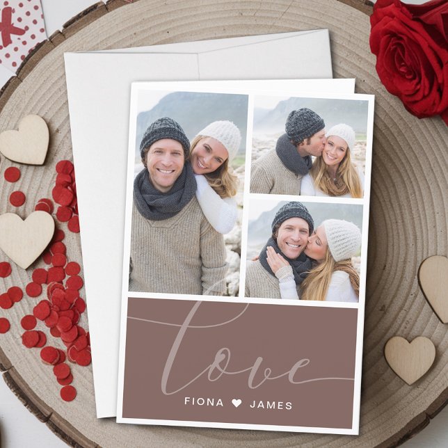 Cartes Pour Fêtes Annuelles Photo Rouge Dusty moderne Collage Amour Personnali (Modern Dusty Red Photo Collage Love Personalized Holiday Card)