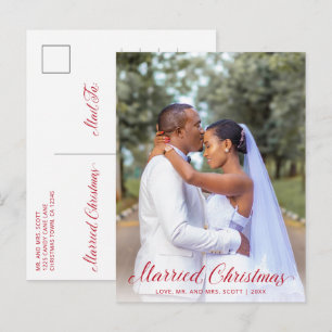Cartes Pour Fêtes Annuelles Photo Rouge moderne Élégant Noël de mariée