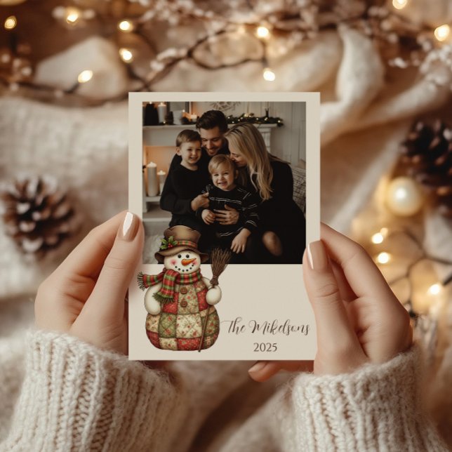 Cartes Pour Fêtes Annuelles Photo Rustic Patchwork Snowman Christmas (Créateur téléchargé)