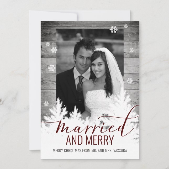 Cartes Pour Fêtes Annuelles Photo rustique mariée et joyeuse (Devant)