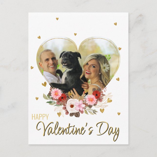 Cartes Pour Fêtes Annuelles Photo Saint Valentin Coeur Parties scintillant d'o (Devant)