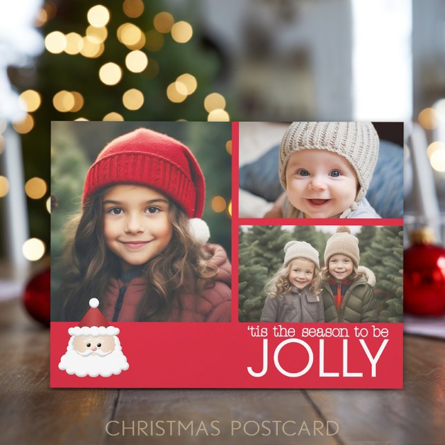 Cartes Pour Fêtes Annuelles Photo - Santa Claus - Cette saison pour être joyeu (Tis the Season to Be Jolly -- 3 photo Christmas postcard)