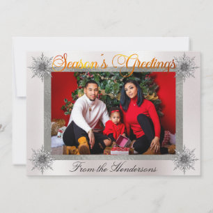 Cartes Pour Fêtes Annuelles Photo Silver Border & Snowflakes sur Pearl