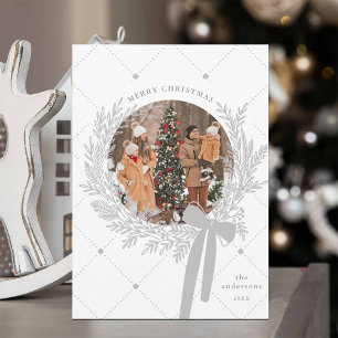 Cartes Pour Fêtes Annuelles Photo Silver Grey & White Christmas Wreath Photo