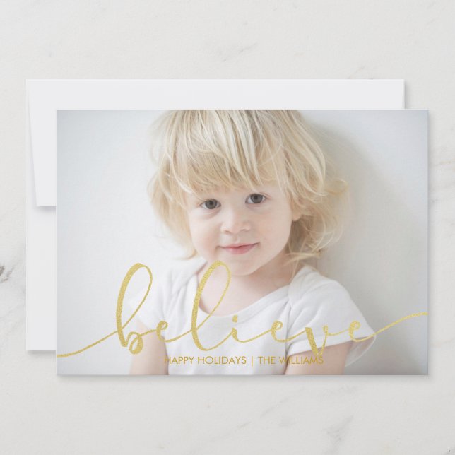 Cartes Pour Fêtes Annuelles PHOTO Simple Believe FAUX GOLD Holiday (Devant)