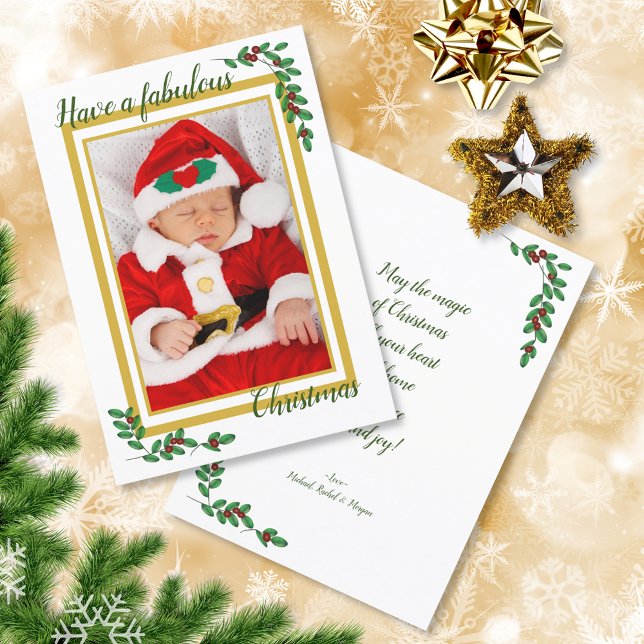 Cartes Pour Fêtes Annuelles Photo simple élégante Noël Noël Fruits rouges (Créateur téléchargé)