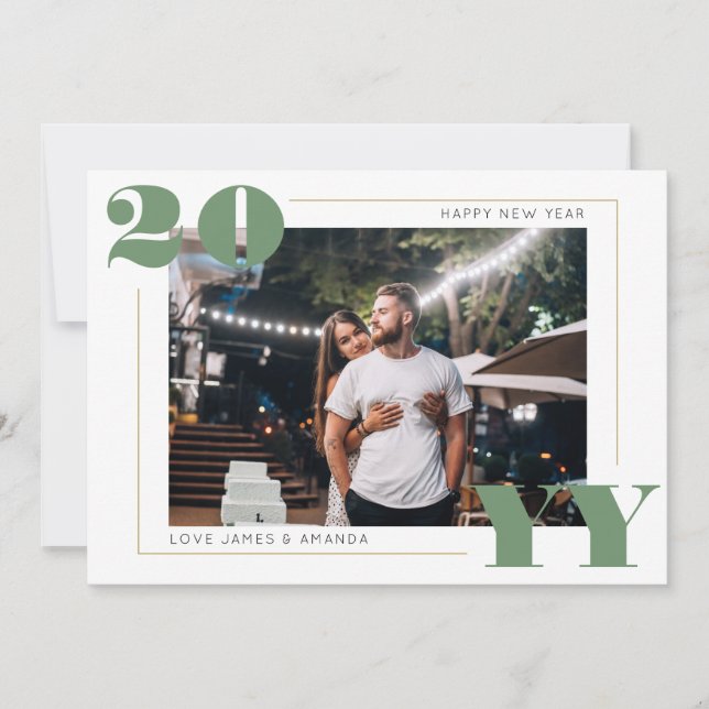 Cartes Pour Fêtes Annuelles Photo simple et vert gras 2024 Nouvel An (Devant)