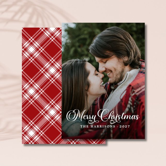Cartes Pour Fêtes Annuelles Photo simple moderne Joyeux Tartan de Noël (Créateur téléchargé)