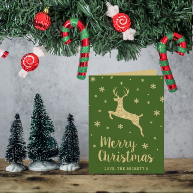 Cartes Pour Fêtes Annuelles Photo Solive Gold Glitter Reindeer Christmas (Créateur téléchargé)