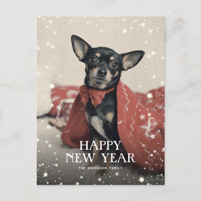 Cartes Pour Fêtes Annuelles Photo Stars Neige Bonne Année (Devant)