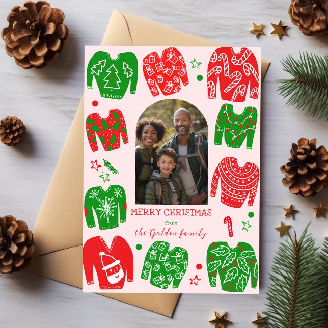 CARTES POUR FÊTES ANNUELLES PHOTO SUR MESURE DE NOËL DOUX (UGLY CHRISTMAS SWEATER Cute Custom PHOTO Holiday Card
)