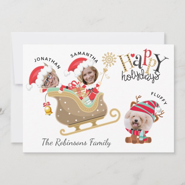 Cartes Pour Fêtes Annuelles Photo sympa Père Noël Famille Chien Reindeer Xmas (Devant)
