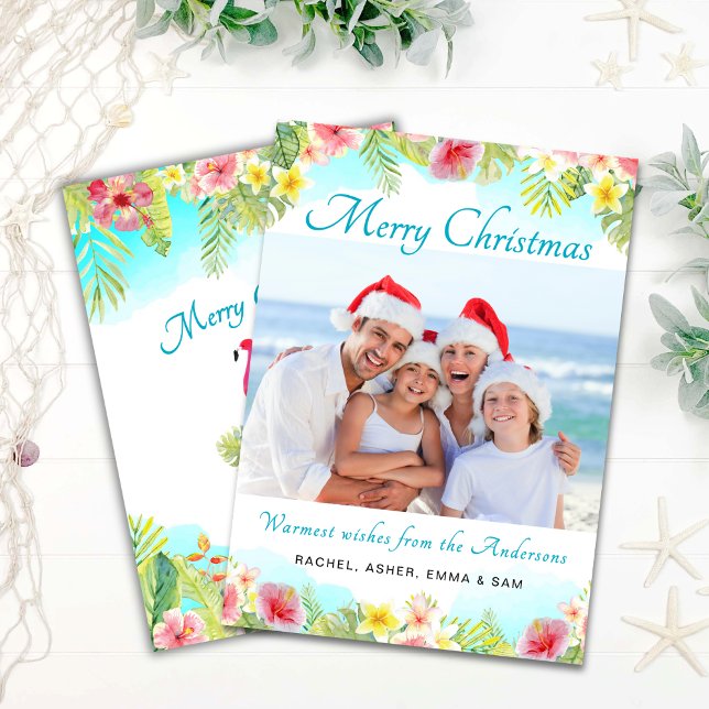 Cartes Pour Fêtes Annuelles Photo Tropical Joyeux Noël (Créateur téléchargé)