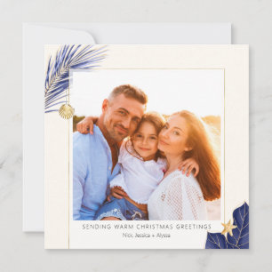 Cartes Pour Fêtes Annuelles Photo Tropical Navy Blue and Gold Greenery