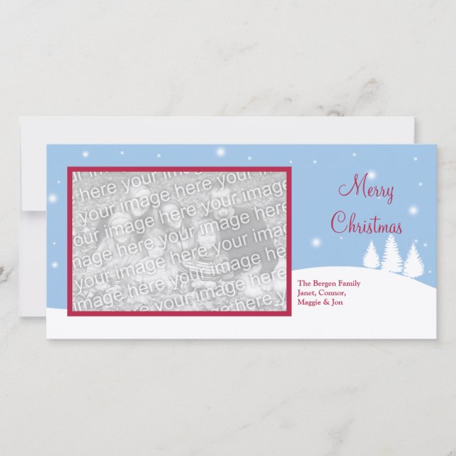 Cartes Pour Fêtes Annuelles Photo unique bonjour de Noël bleu neigeux (Devant)