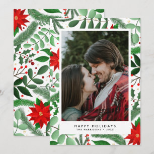Cartes Pour Fêtes Annuelles Photo unique botanique de Noël (en blanc)