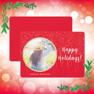 Cartes Pour Fêtes Annuelles Photo unique Red Happy Holidays Gold Parties scint