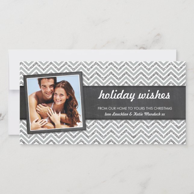 Cartes Pour Fêtes Annuelles PHOTO VACANCES rétro chevron argent parties scinti (Devant)