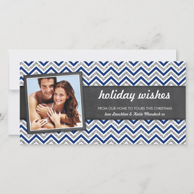 Cartes Pour Fêtes Annuelles PHOTO VACANCES rétro chevron argent parties scinti (Devant)