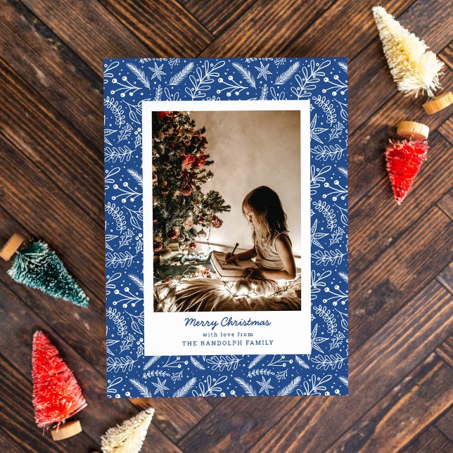 Cartes Pour Fêtes Annuelles Photo Verdure de Noël (bleu) (Créateur téléchargé)