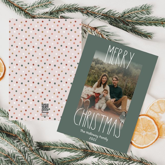Cartes Pour Fêtes Annuelles Photo Verte Boho Polka Dot Christmas Photo Verte (Créateur téléchargé)