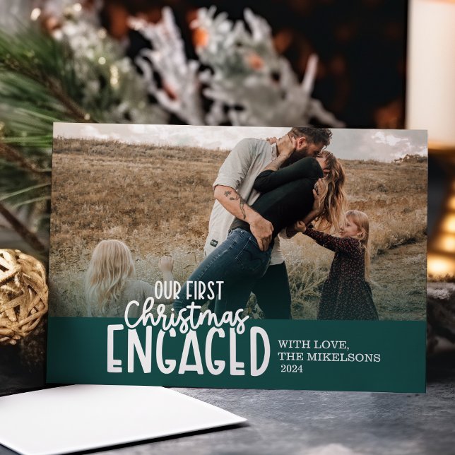 Cartes Pour Fêtes Annuelles Photo verte Premier Noël engagé (Créateur téléchargé)