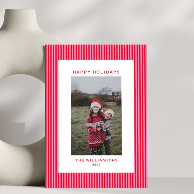 Cartes Pour Fêtes Annuelles Photo verticale de famille festive avec rayures ro (Créateur téléchargé)