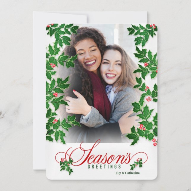 Cartes Pour Fêtes Annuelles Photo verticale de Joyeuses Fêtes Holly et Berries (Devant)