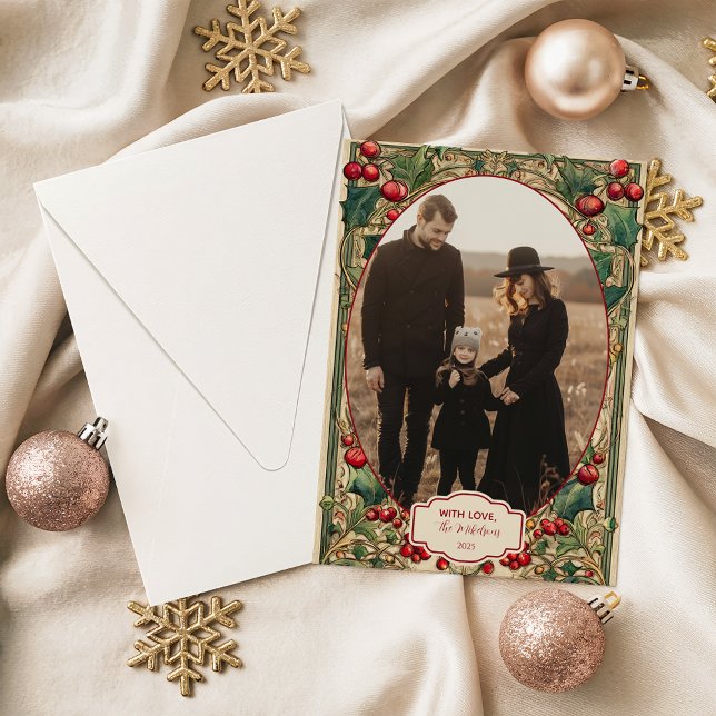 Cartes Pour Fêtes Annuelles Photo Victorian Holly & Berry Christmas (Créateur téléchargé)