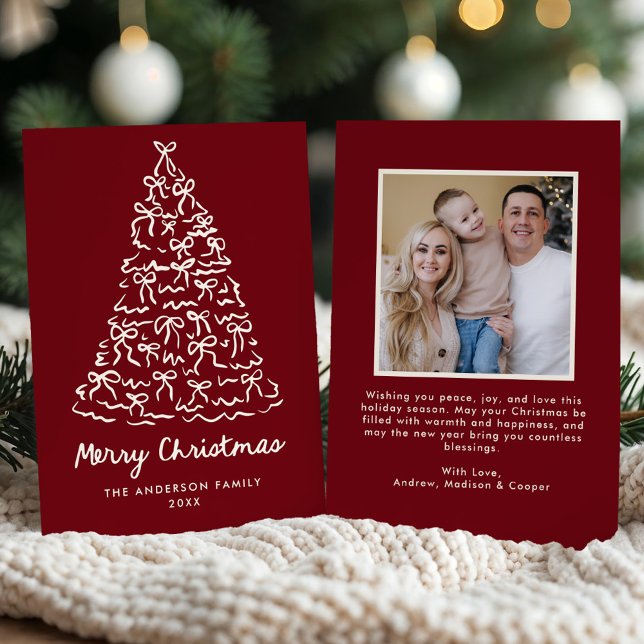 Cartes Pour Fêtes Annuelles Photo Whimsical Christmas Tree Bows Cranberry (Créateur téléchargé)