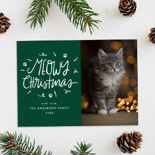 Cartes Pour Fêtes Annuelles Photo Whimsical Meowy Christmas Green Cat