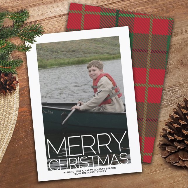 Cartes Pour Fêtes Annuelles Photo with MERRY CHRISTMAS Red Green Plaid (Créateur téléchargé)