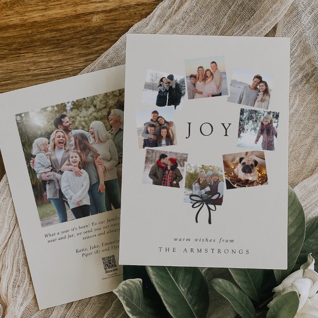 Cartes Pour Fêtes Annuelles Photo Wreath | Collage minimal moderne (Créateur téléchargé)